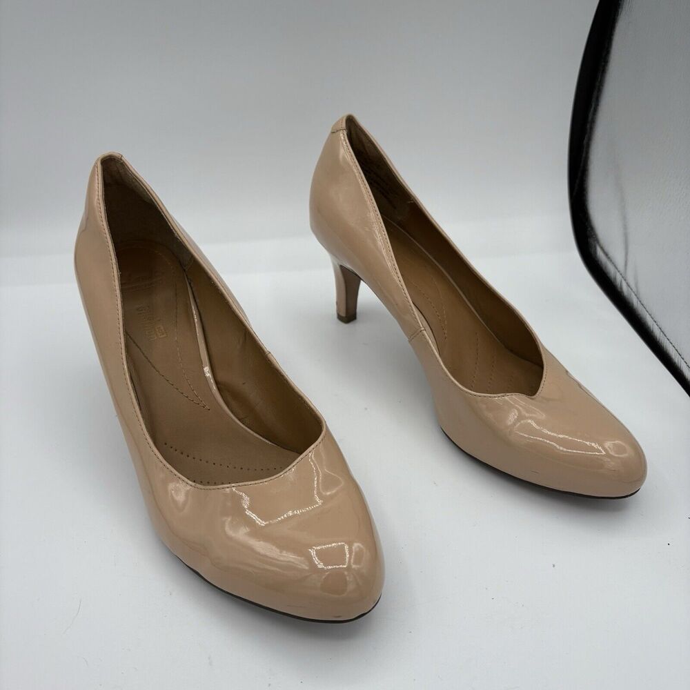 Clarks Heels Womens Size 9.5 Dalia Rose Pump Beige Cone Dress Work G3